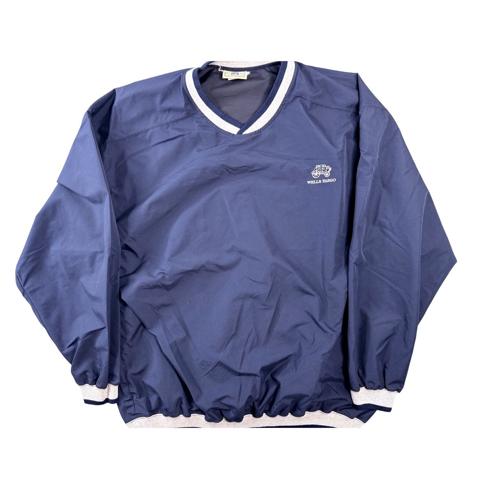 Lee Authentic Apparel‎ Wells Fargo Windbreaker Pullover Navy Blue V-Neck Mens L